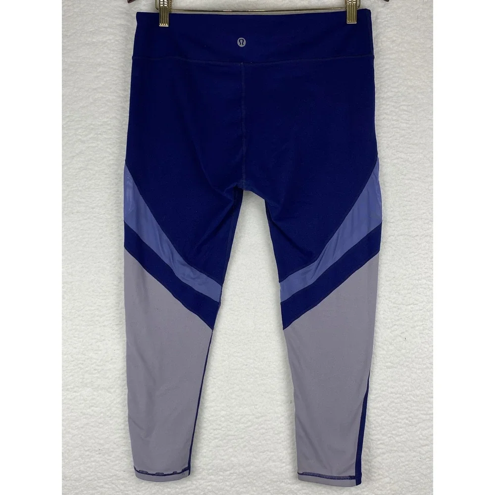 Lululemon Colorblock Chevron Cropped Leggings Blue Lavender Womens Yoga‎ Gym